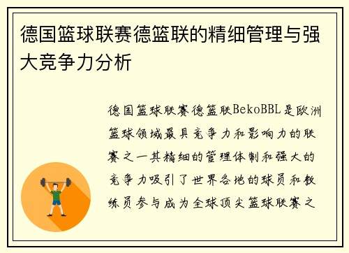 德国篮球联赛德篮联的精细管理与强大竞争力分析